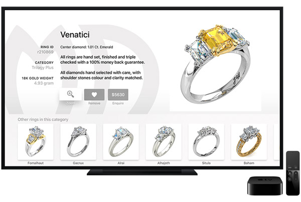 "Engagement Rings" app for Apple TV - Ring details screen